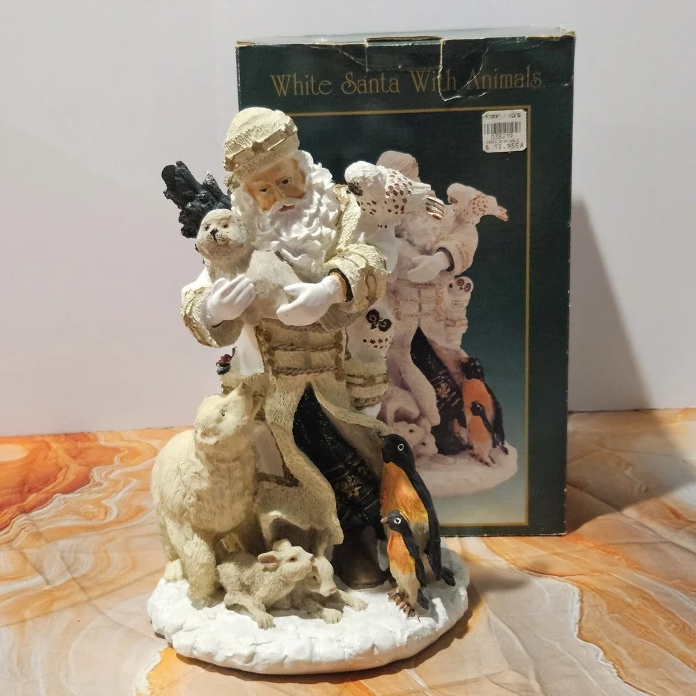 Vintage Kirklands Cedar Creek White Santa With Animals 12